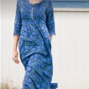 At Last London Annabel Maxi Dress Floral 100% Cotton Blue Size 10